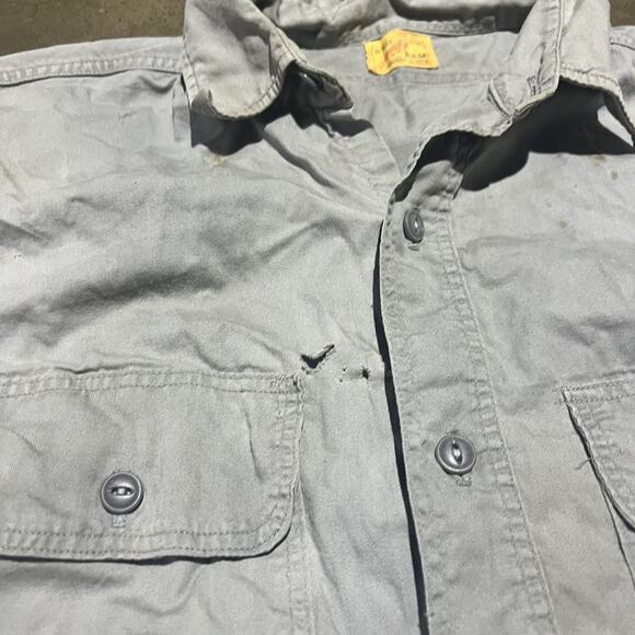 Vintage 50s Red Ram Grey Canvas Distressed Workwear Shirt - Picture 2 of 5